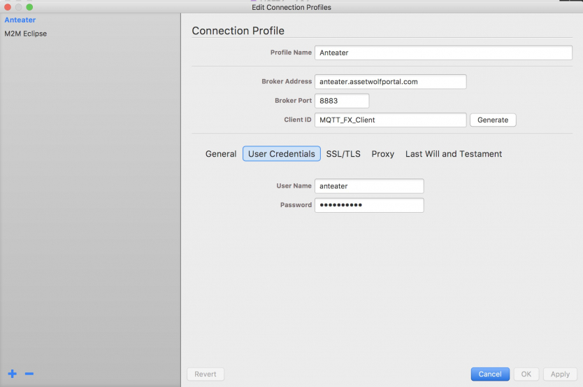 Secure MQTT SSL TLS setting user credentials