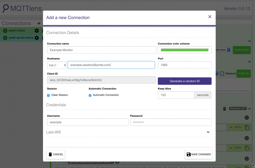 MQTT Lens adding a new connection