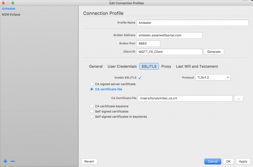 Secure MQTT SSL TLS setting security method